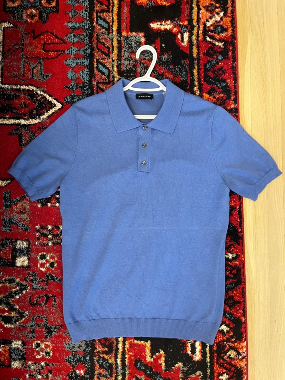 Tahari Men's Blue Short-Sleeve Polo Knit